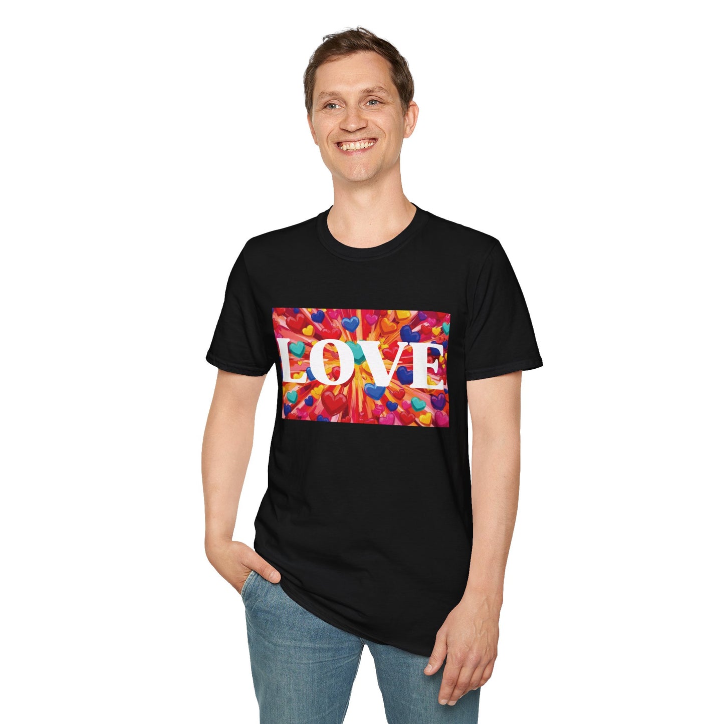 Love and Bursting Hearts Unisex T-Shirt, Romantic Couples Tee, Heart Pattern Graphic Tee, Anniversary Present