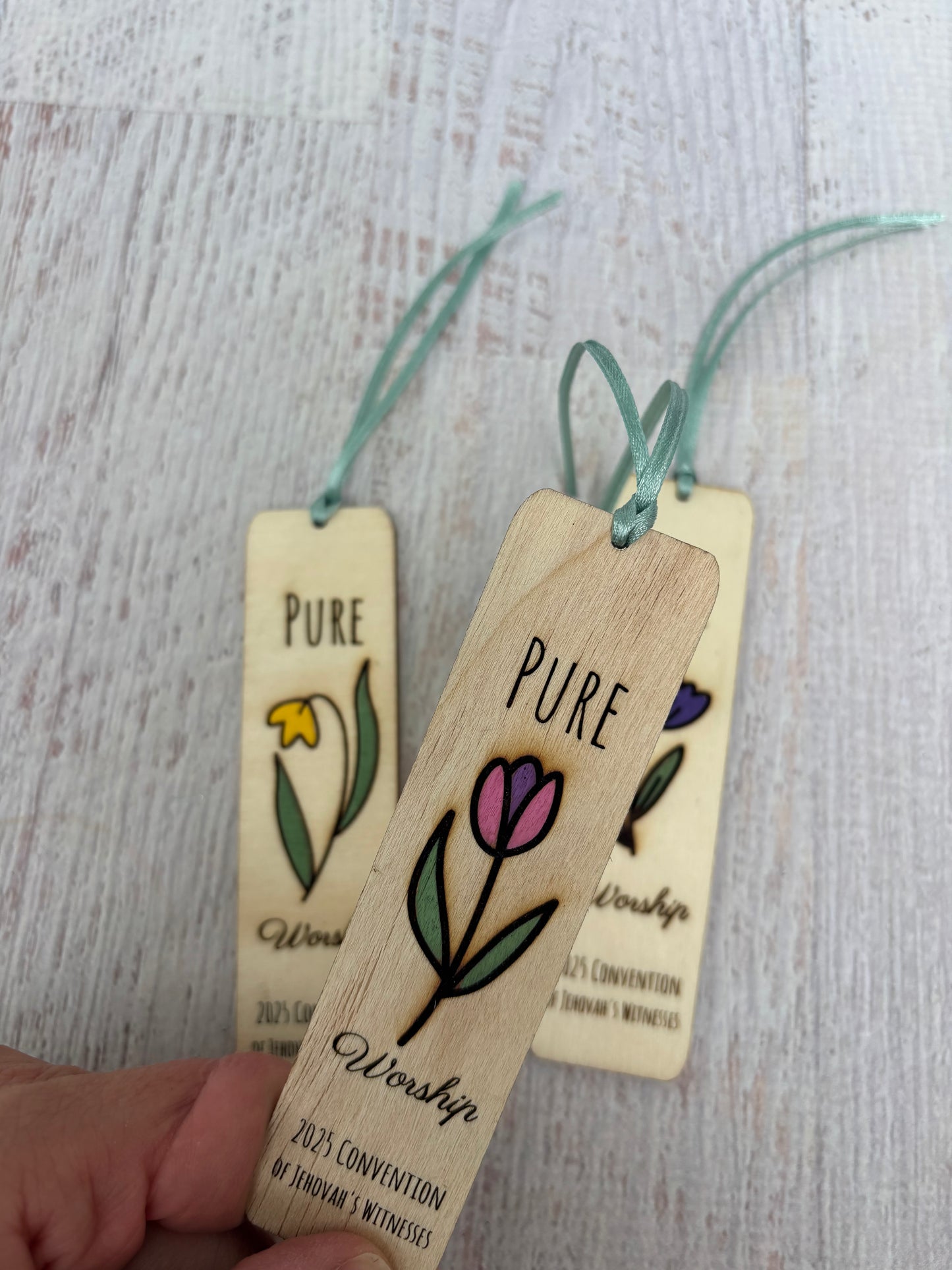 Flower "Pure Worship" Wood Painted Bookmark Bulk
