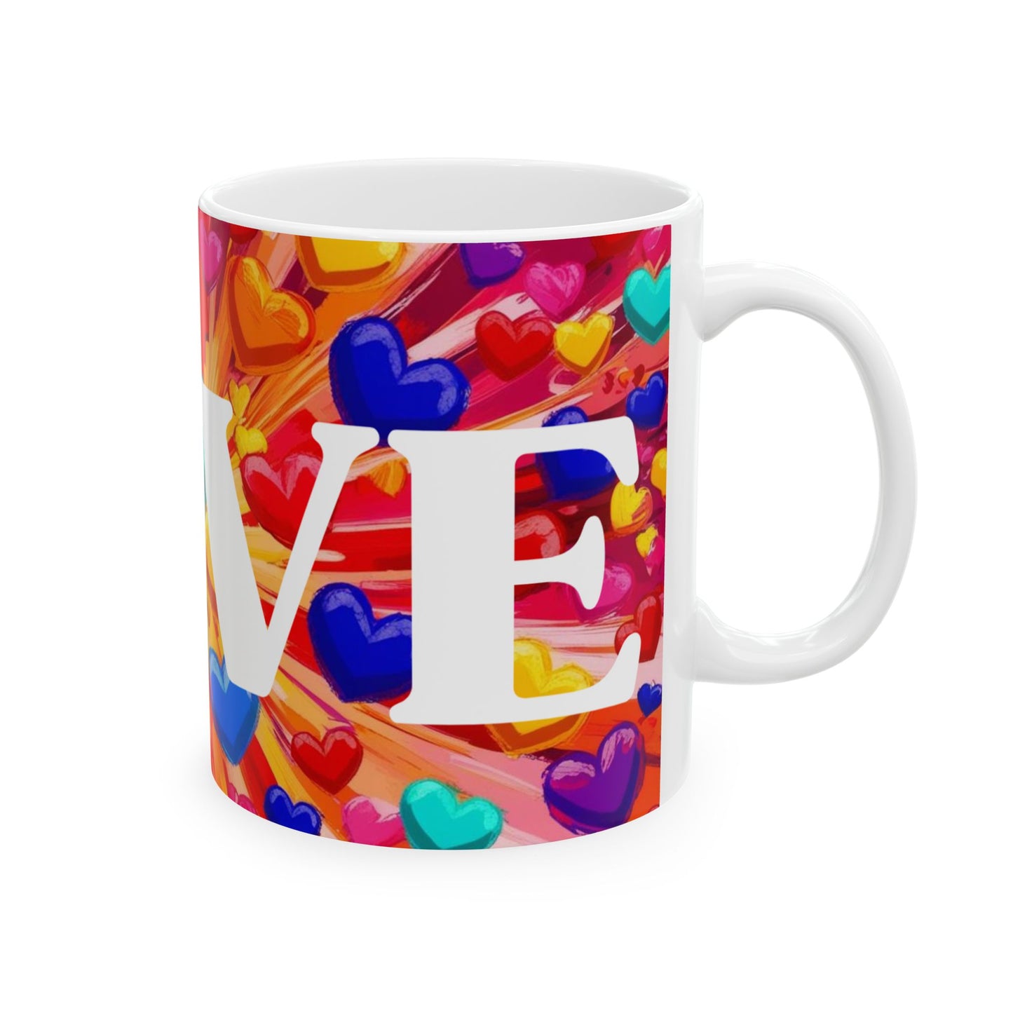 Love Bursting Hearts Ceramic Mug, Heart Design Coffee Cup, Kitchen Drinkware, Tea Mug