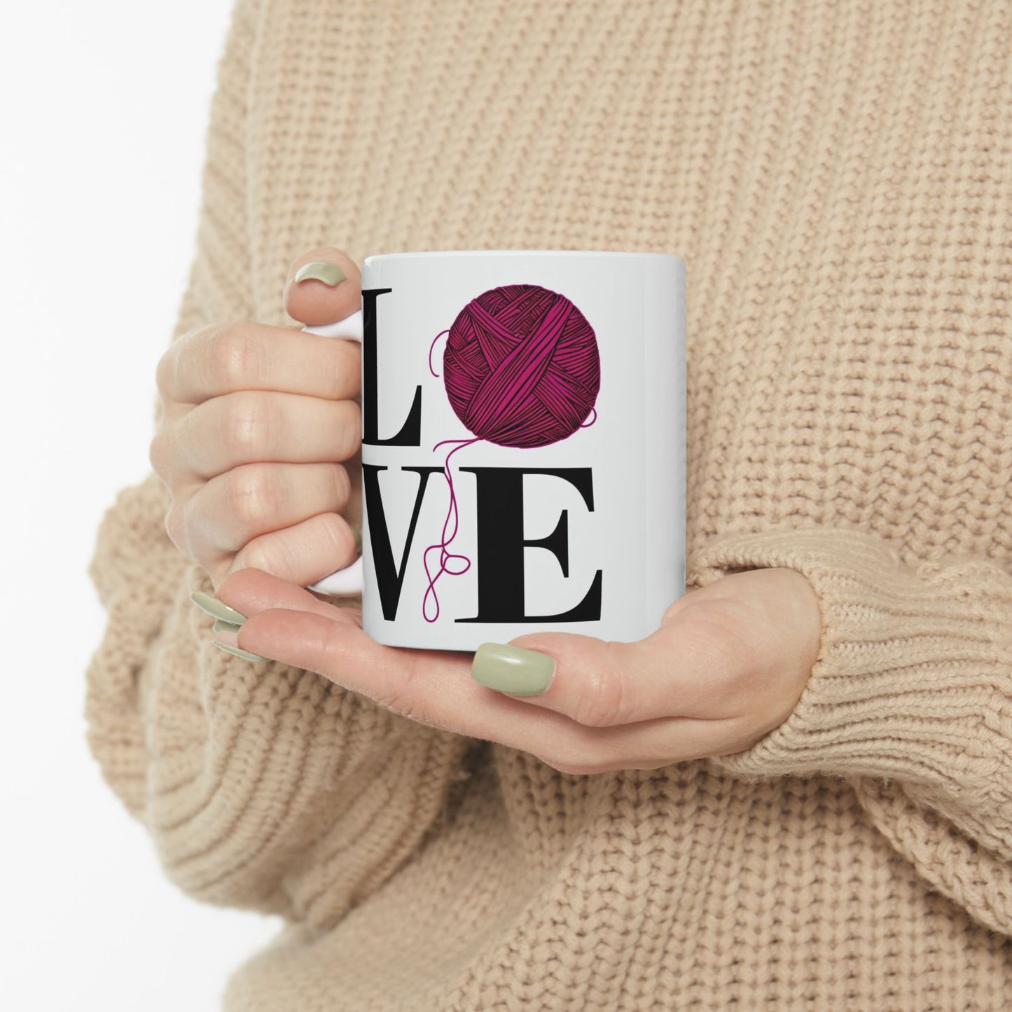 Love Yarn Ceramic Mug, Knitting Coffee Cup, Crafting Tea Mug, Cozy Crochet Mug, Handmade Gift Idea