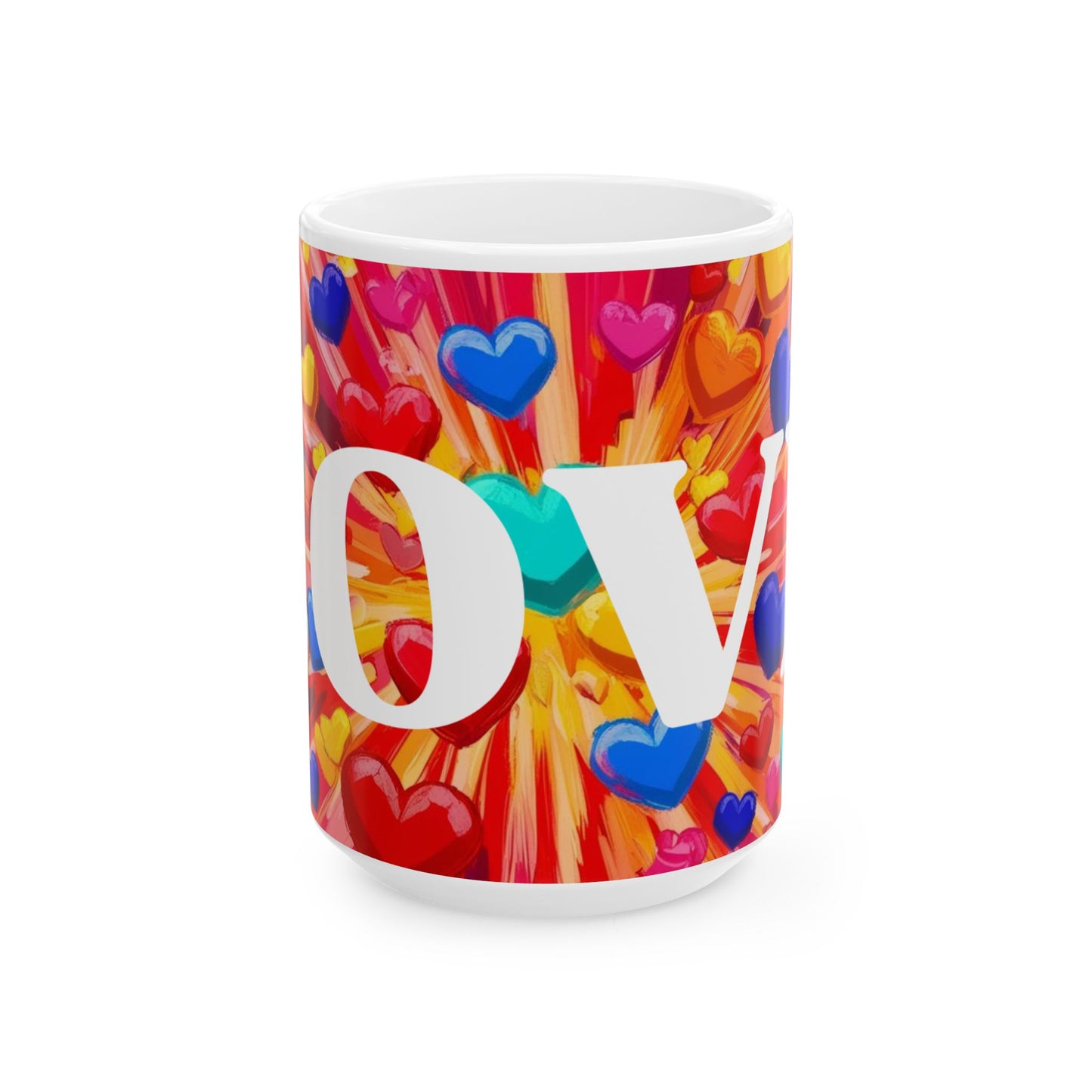 Love Bursting Hearts Ceramic Mug, Heart Design Coffee Cup, Kitchen Drinkware, Tea Mug