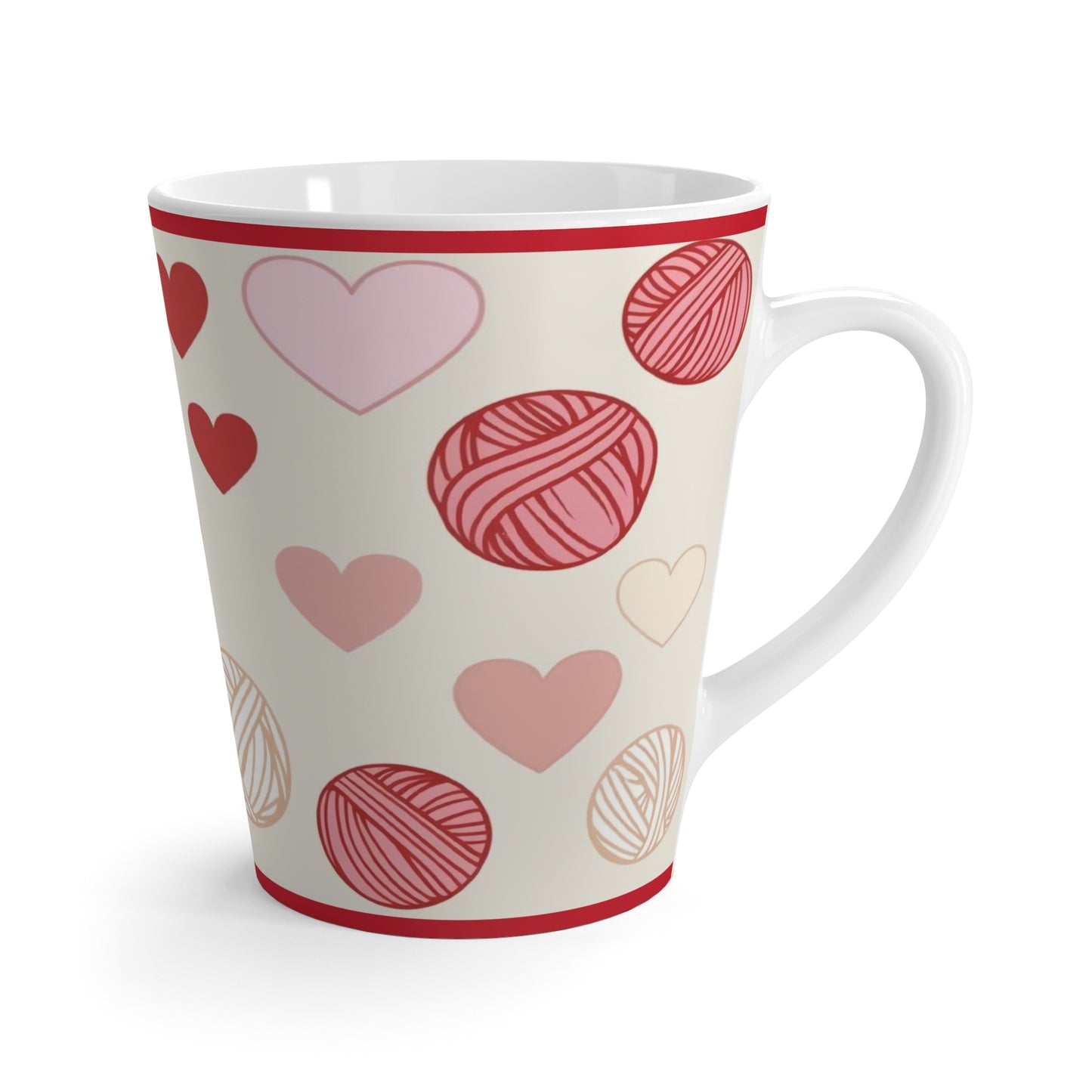 Heartwarming Latte Mug, Love Coffee Cup, Cute Heart Design, Yarn Lover Gift, Cozy Drinkware, Knitting Enthusiast Present