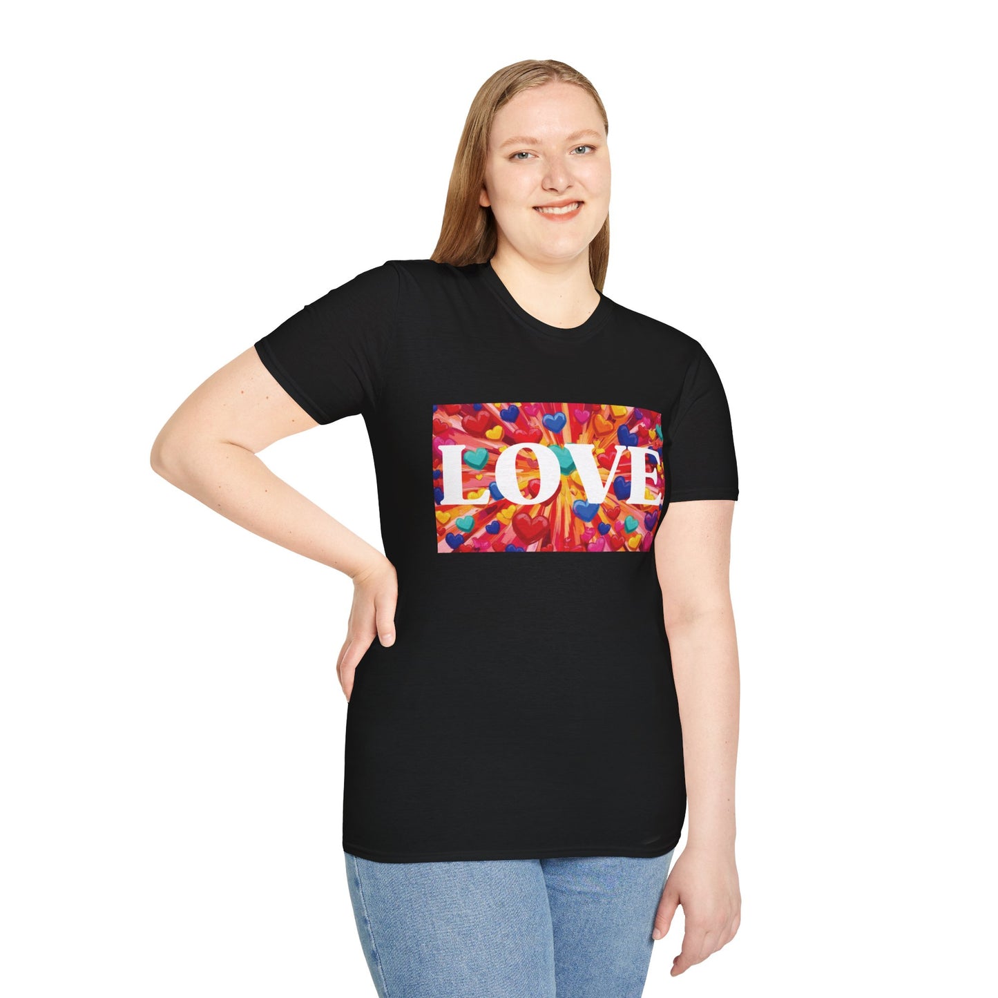 Love and Bursting Hearts Unisex T-Shirt, Romantic Couples Tee,  Heart Pattern Graphic Tee, Anniversary Present