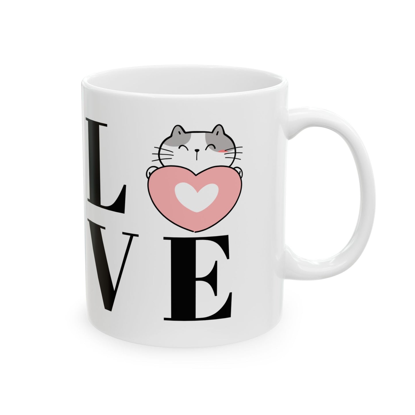 Cat Love Ceramic Mug, Kitty Heart Mug, Animal Lover Gift, Cute Coffee Cup, Pet Owner Gift,