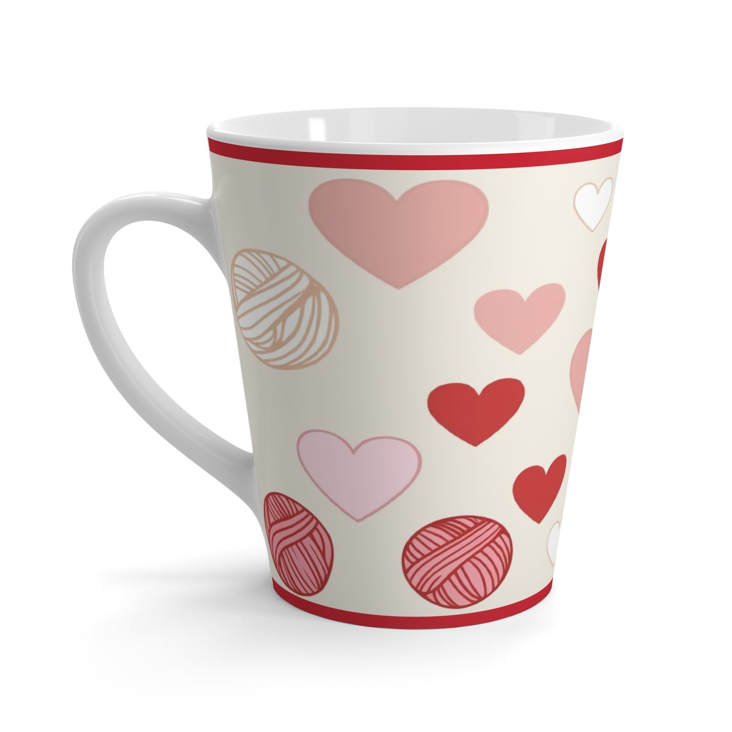 Heartwarming Latte Mug, Love Coffee Cup, Cute Heart Design, Yarn Lover Gift, Cozy Drinkware, Knitting Enthusiast Present