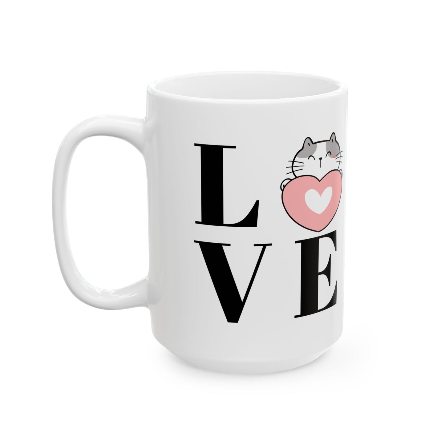 Cat Love Ceramic Mug, Kitty Heart Mug, Animal Lover Gift, Cute Coffee Cup, Pet Owner Gift,