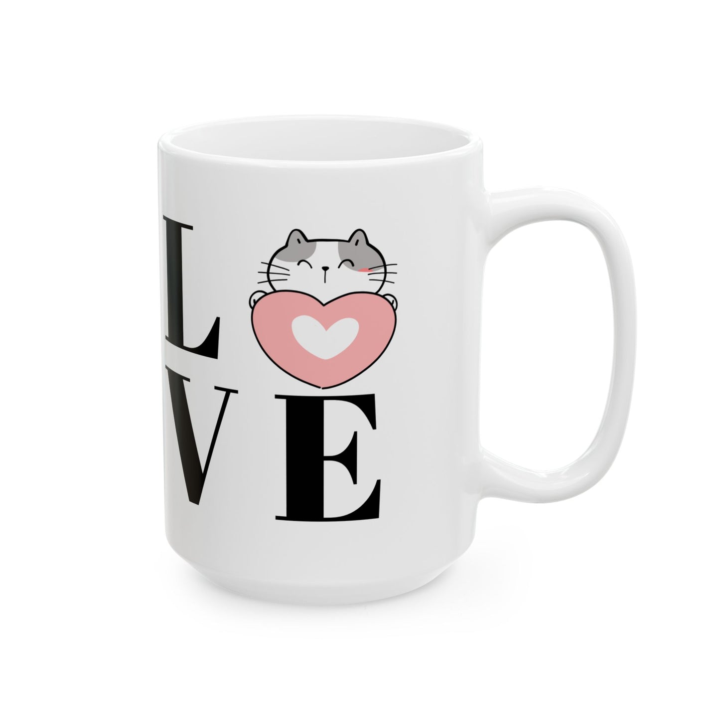 Cat Love Ceramic Mug, Kitty Heart Mug, Animal Lover Gift, Cute Coffee Cup, Pet Owner Gift,