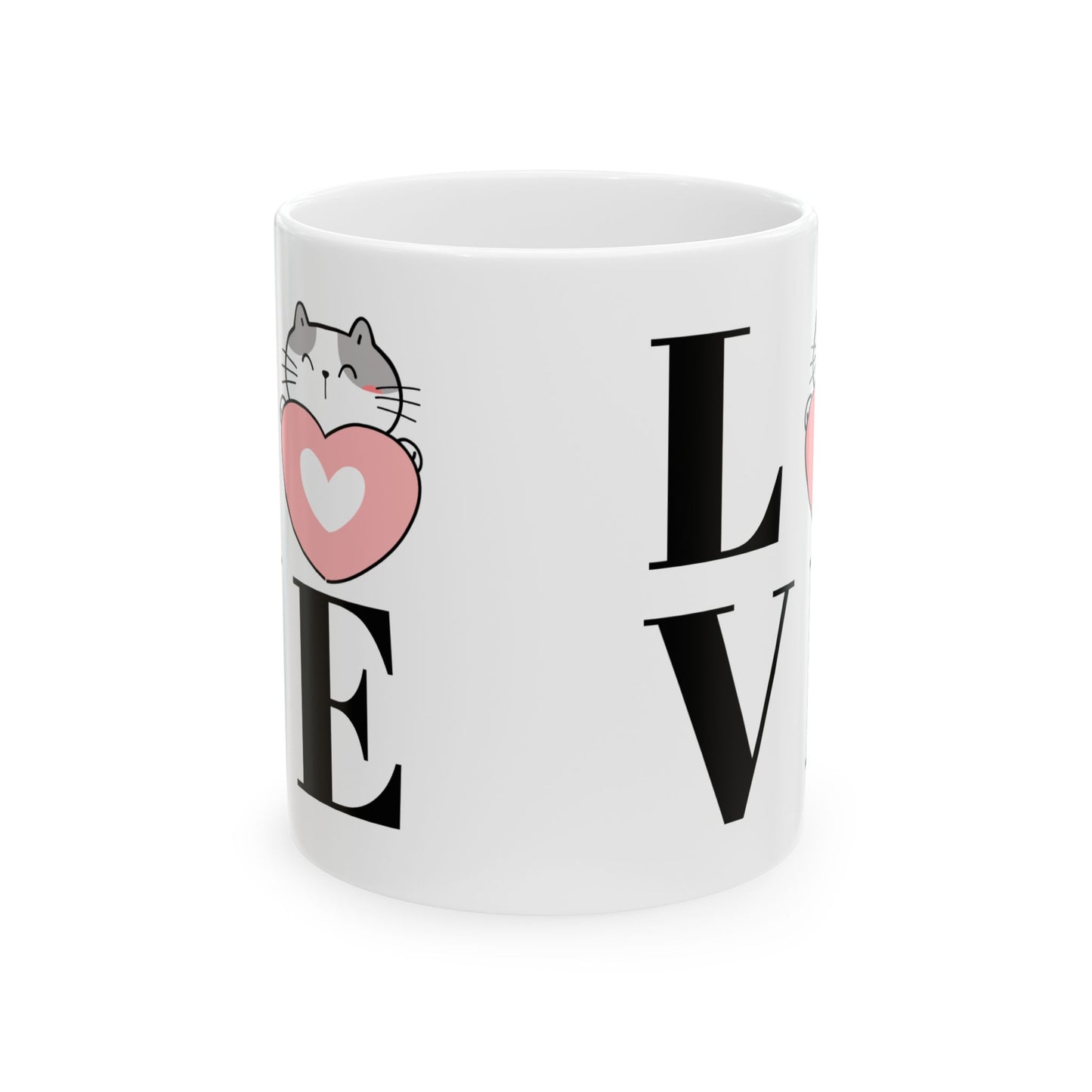 Cat Love Ceramic Mug, Kitty Heart Mug, Animal Lover Gift, Cute Coffee Cup, Pet Owner Gift,