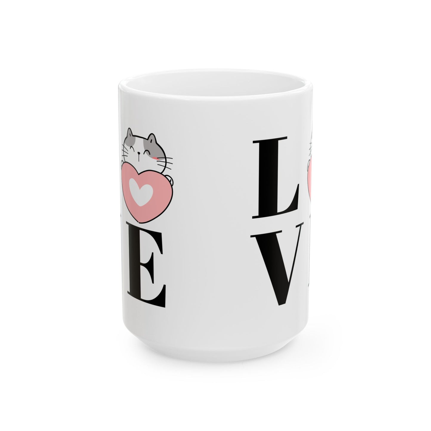 Cat Love Ceramic Mug, Kitty Heart Mug, Animal Lover Gift, Cute Coffee Cup, Pet Owner Gift,