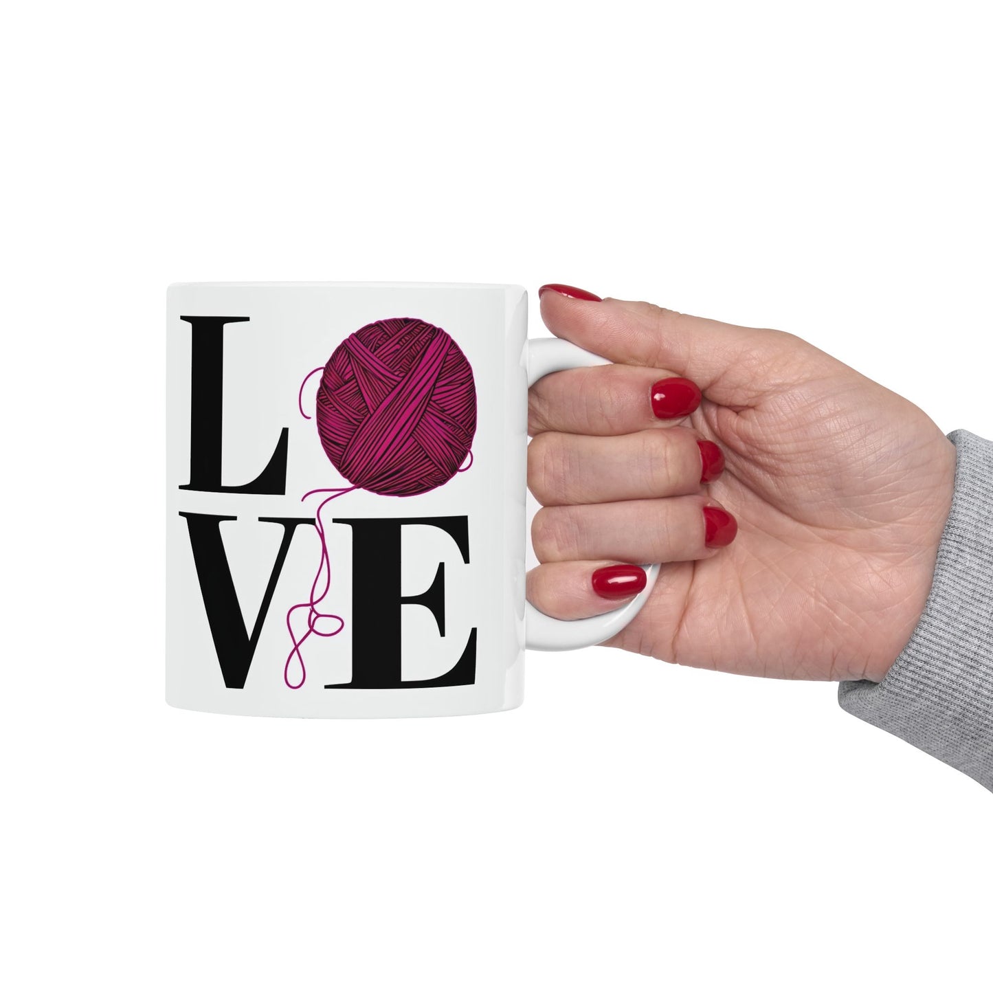 Love Yarn Ceramic Mug, Knitting Coffee Cup, Crafting Tea Mug, Cozy Crochet Mug, Handmade Gift Idea