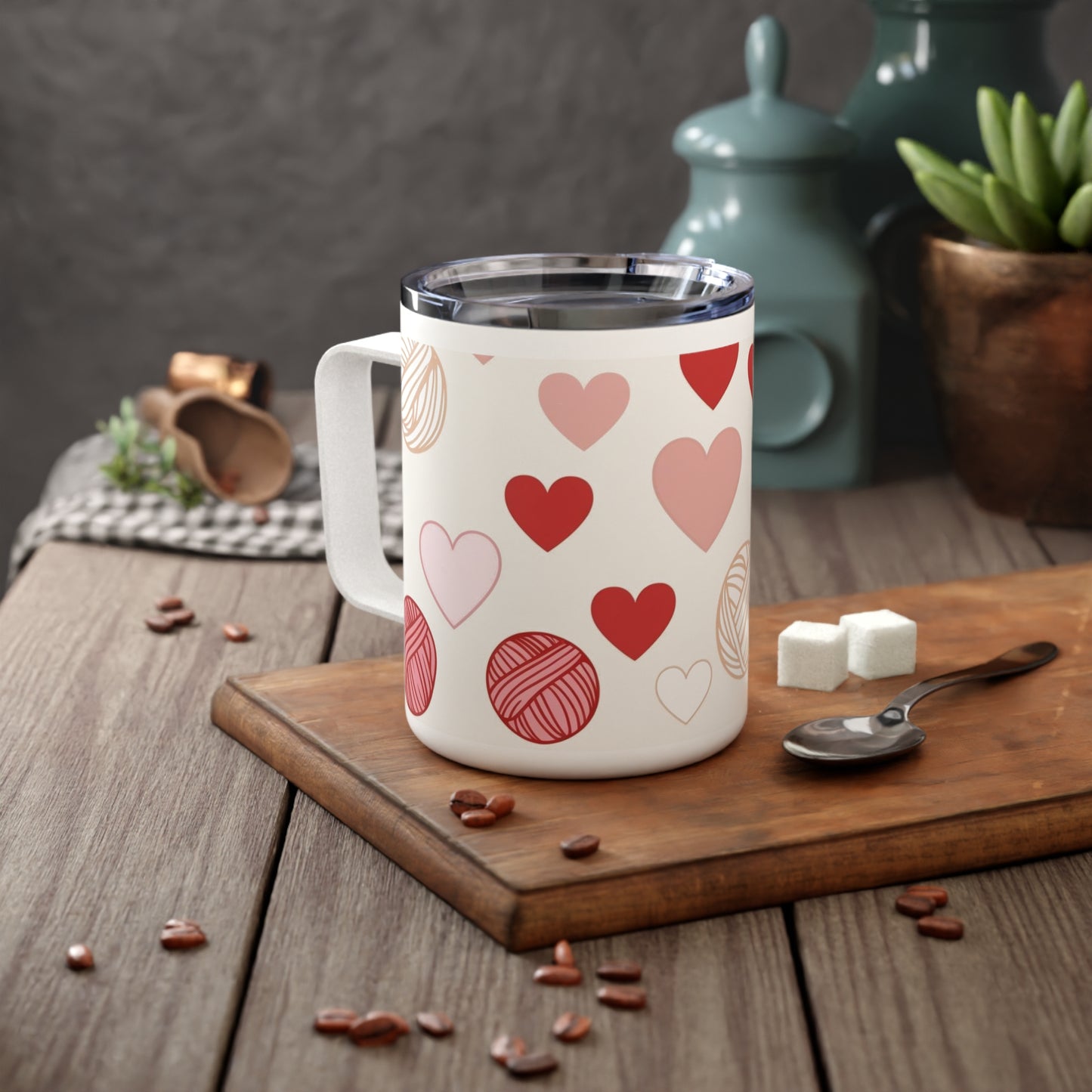 Yarn Lover Mug, Knitter Gift, Heart Design Cup, Cute Coffee Tumbler, Cozy Drinkware, Knitting Enthusiast Gift, Mother's Day Present