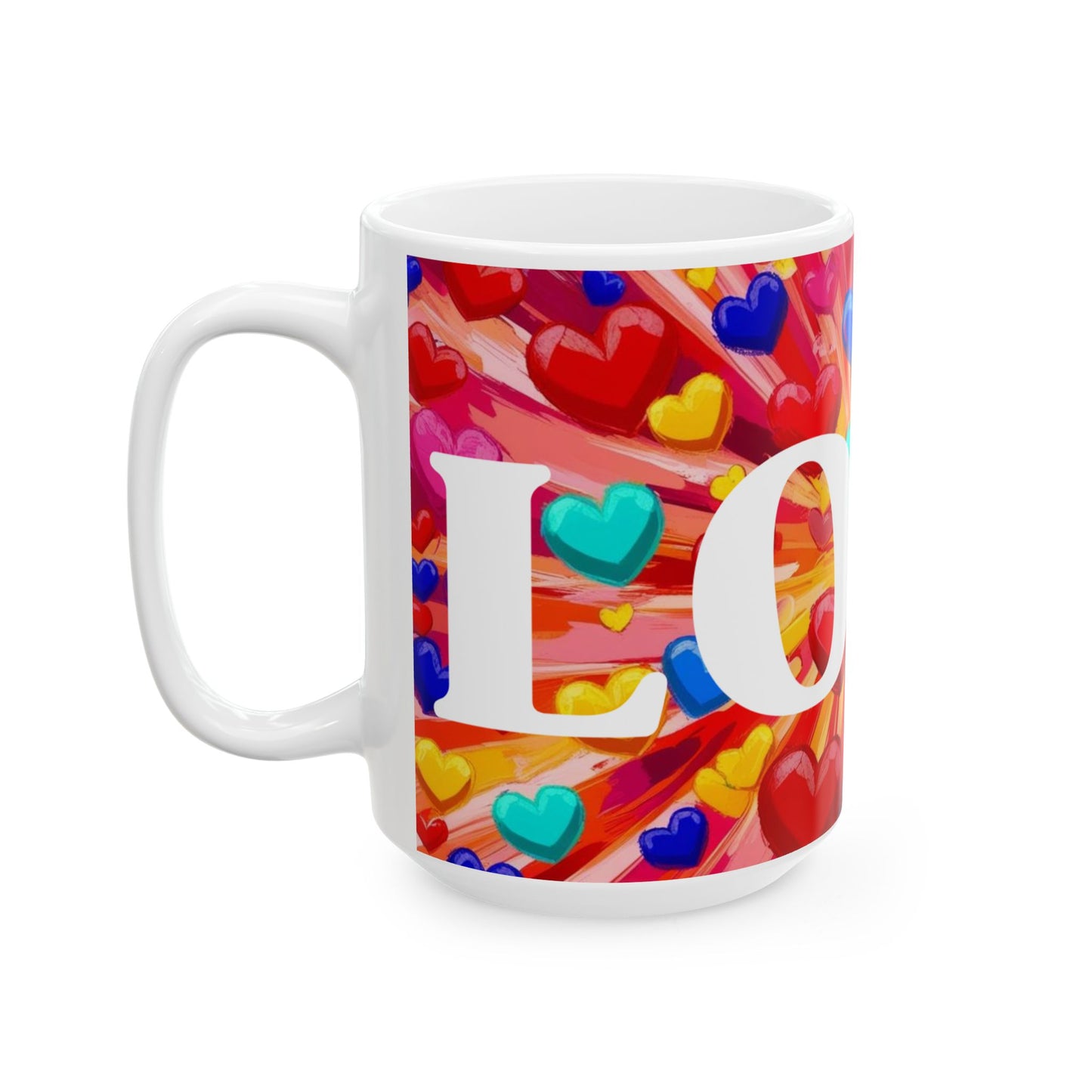 Love Bursting Hearts Ceramic Mug, Heart Design Coffee Cup, Kitchen Drinkware, Tea Mug