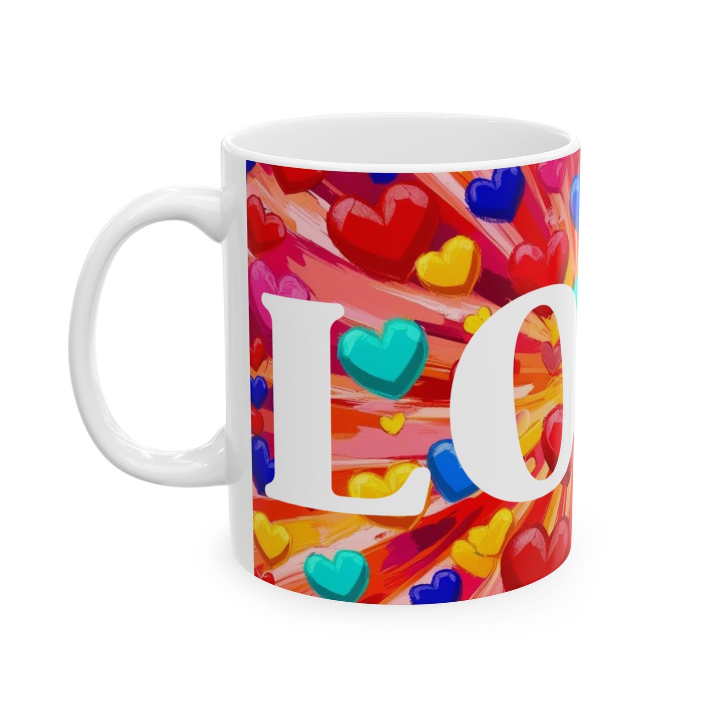 Love Bursting Hearts Ceramic Mug, Heart Design Coffee Cup, Kitchen Drinkware, Tea Mug