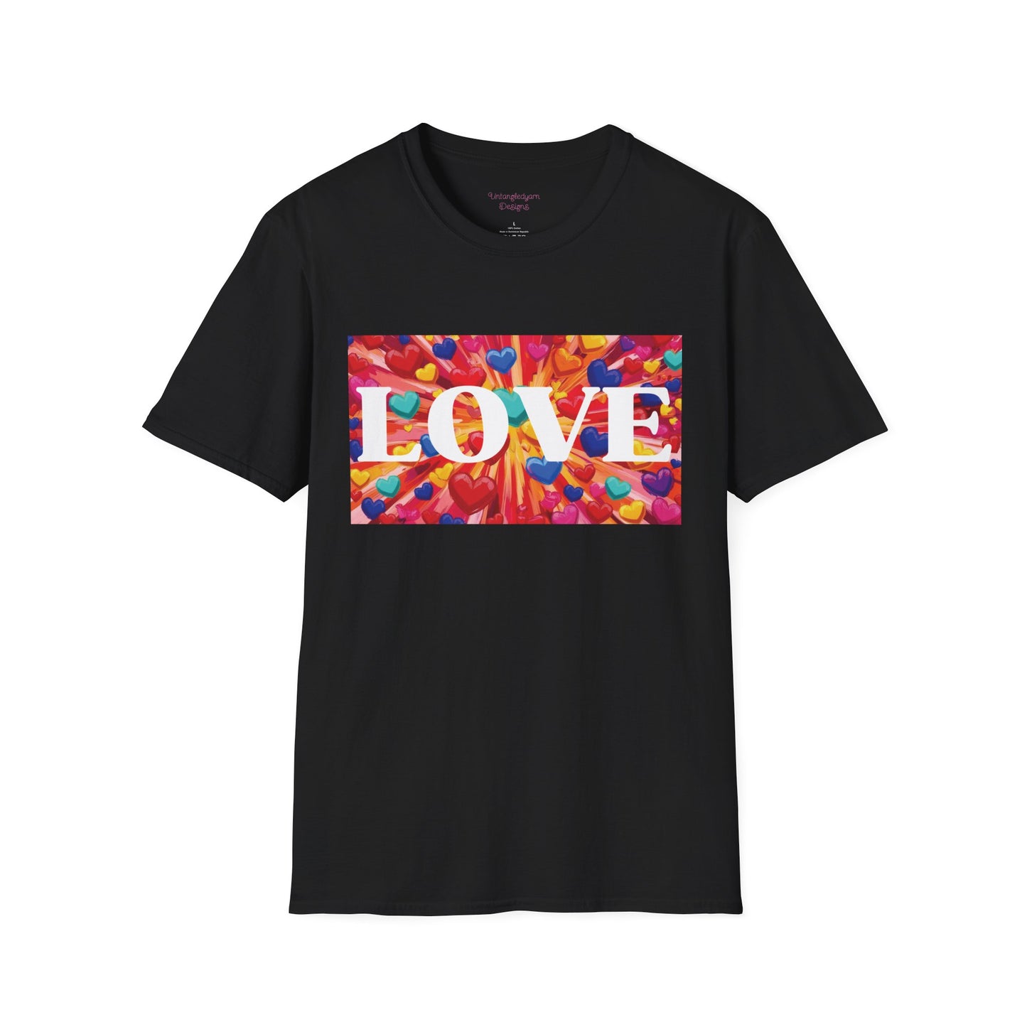 Love and Bursting Hearts Unisex T-Shirt, Romantic Couples Tee,  Heart Pattern Graphic Tee, Anniversary Present