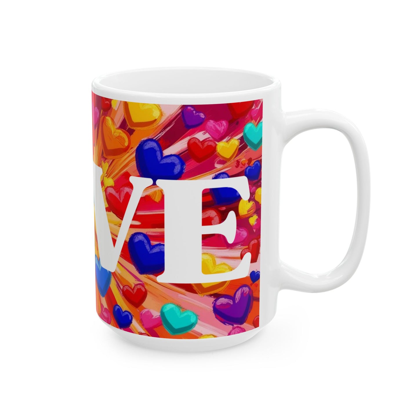 Love Bursting Hearts Ceramic Mug, Heart Design Coffee Cup, Kitchen Drinkware, Tea Mug