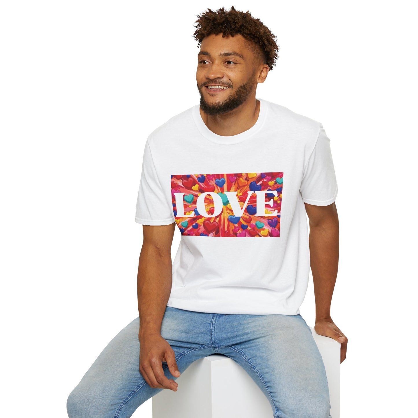 Love and Bursting Hearts Unisex T-Shirt, Romantic Couples Tee,  Heart Pattern Graphic Tee, Anniversary Present