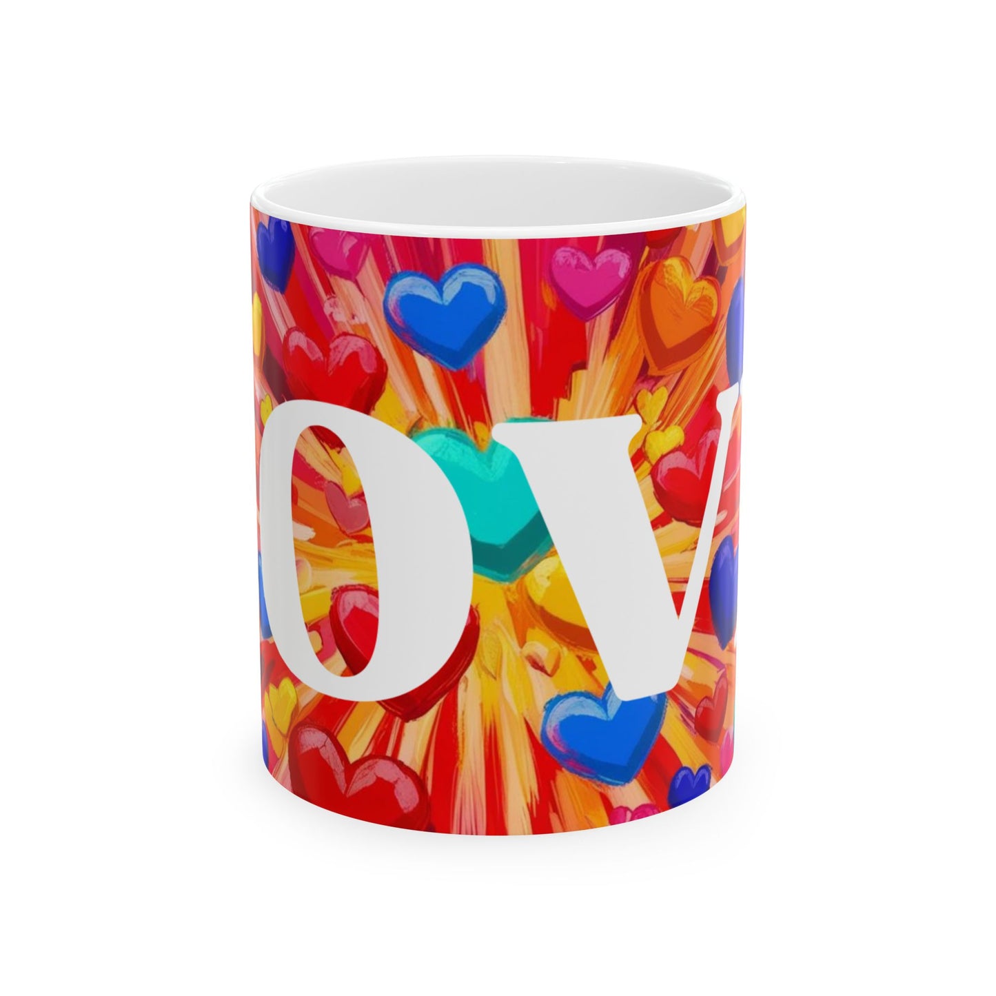 Love Bursting Hearts Ceramic Mug, Heart Design Coffee Cup, Kitchen Drinkware, Tea Mug