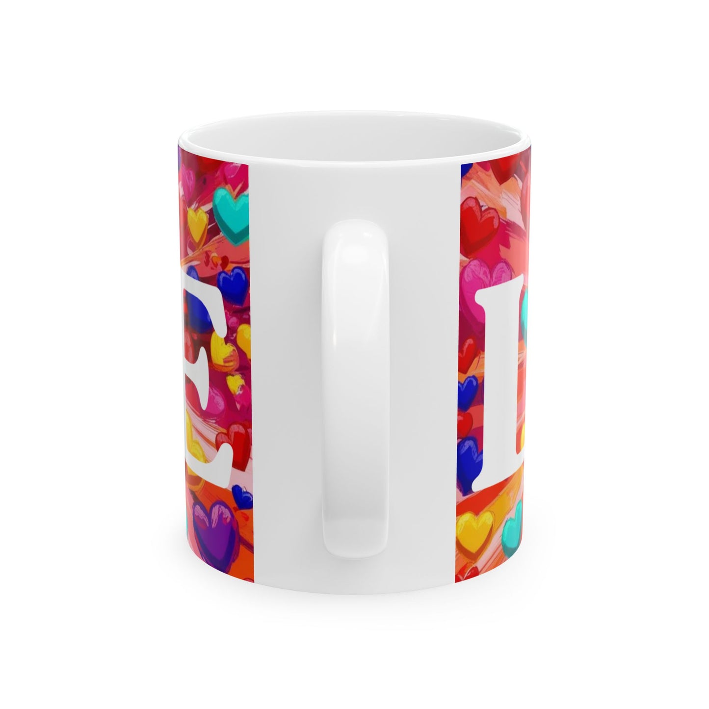 Love Bursting Hearts Ceramic Mug, Heart Design Coffee Cup, Kitchen Drinkware, Tea Mug