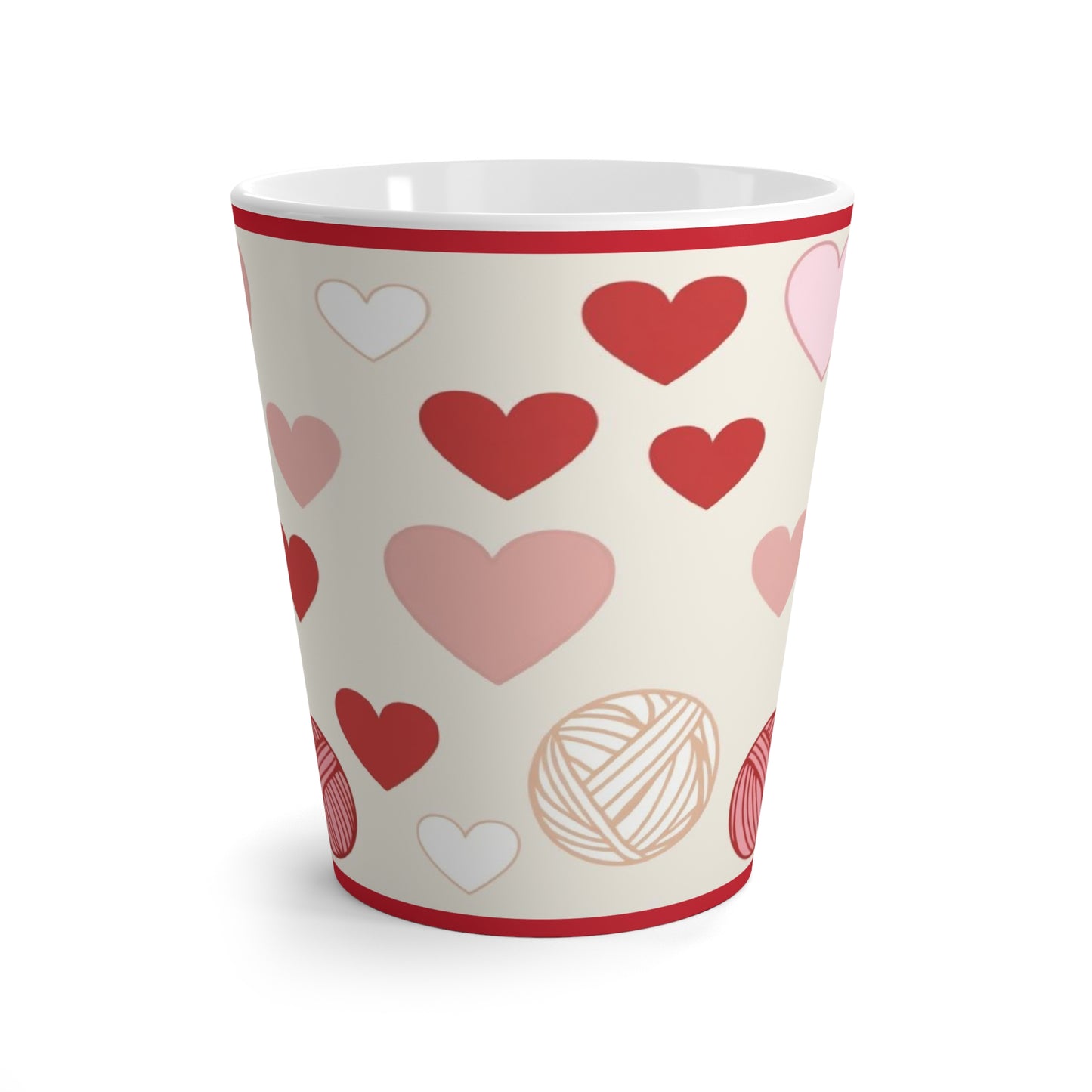 Heartwarming Latte Mug, Love Coffee Cup, Cute Heart Design, Yarn Lover Gift, Cozy Drinkware, Knitting Enthusiast Present