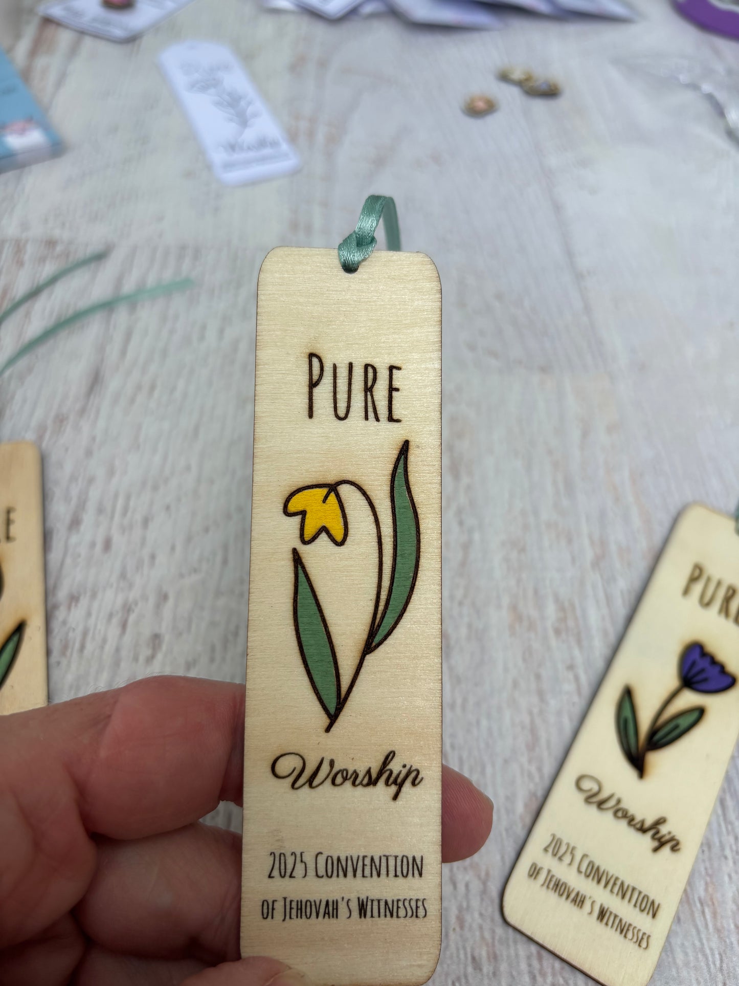 Flower "Pure Worship" Wood Painted Bookmark Bulk
